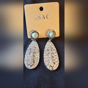 ISAC Bohemian/ Western Cross Stone Pierced Earrings